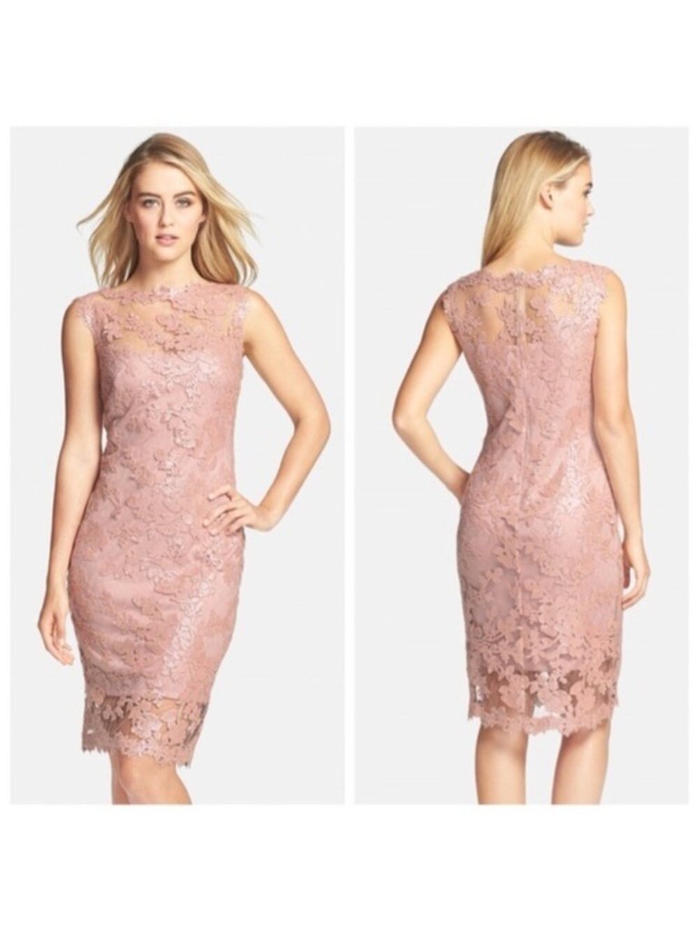 Tadashi Shoji Mauve Pink Lace/Sequin Sheath mini Dress Size 0 P